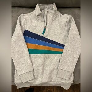 Boden Boy’s Gray Zip-Up Sweater with Colorful Stripes